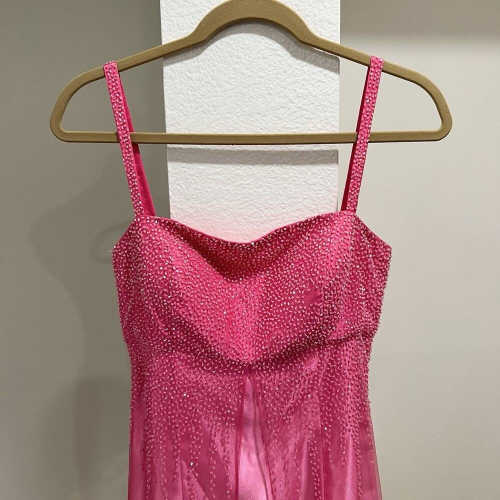 90s Y2k Caché Dress (6) Ethereal Fairy Beaded Hot Pink Barbie Sheer Prom Glam - Picture 10 of 10